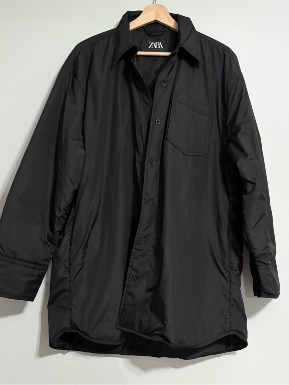 ZARA Black Oversized Button Up Windbreaker Style Long Jacket
